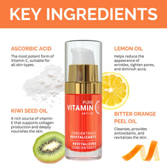 Noche Y Dia Serum Vitamina C, ingredientes clave: naranja amarga, limón y kiwi para cuidado diario.