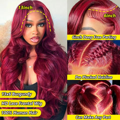 Nollipopco peluca burgundy con línea de cabello natural prepeinada para acabado suave.