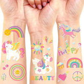 Tatuajes NO RAGRETS arcoiris con destellos metalicos para fiestas