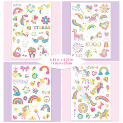 Tatuajes NO RAGRETS unicornio arcoiris metalizados para cumpleaños