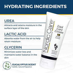 Nordic Care crema para pies, ingredientes clave como urea y aceites esenciales