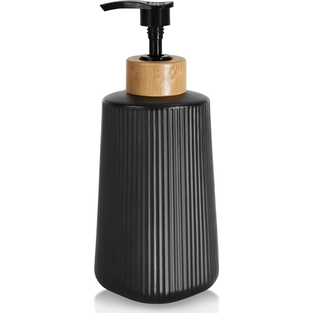 Dispensador Nortsa Miira de vidrio negro visto de frente, elegante para baño