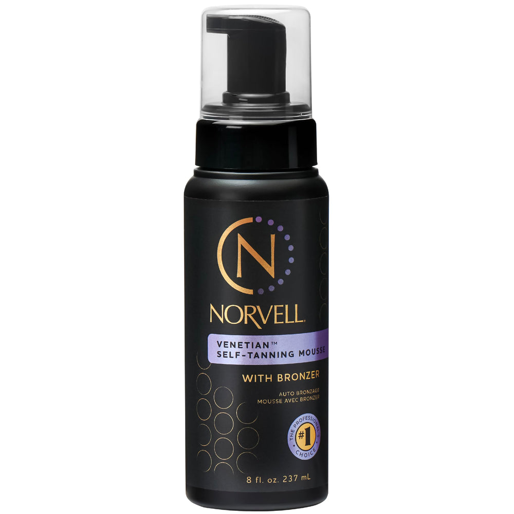 Norvell Venetian Sunless Mousse envase para una aplicación fácil y bronceado uniforme.