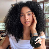 Nostalgia Kinky Curly Half Wig 16 pulgadas, ondulado frontal, aspecto natural para uso diario.