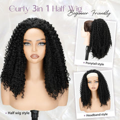 Nostalgia Kinky Curly Half Wig 16 pulgadas, rizos definidos, estilo listo para salir.