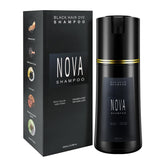 Nova Shampoo bouteille noire montre le format pratique pour une coloration à domicile.
