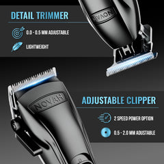 NOVAH Grooming: cabezal ajustable con calibre variable para desvanecidos suaves.