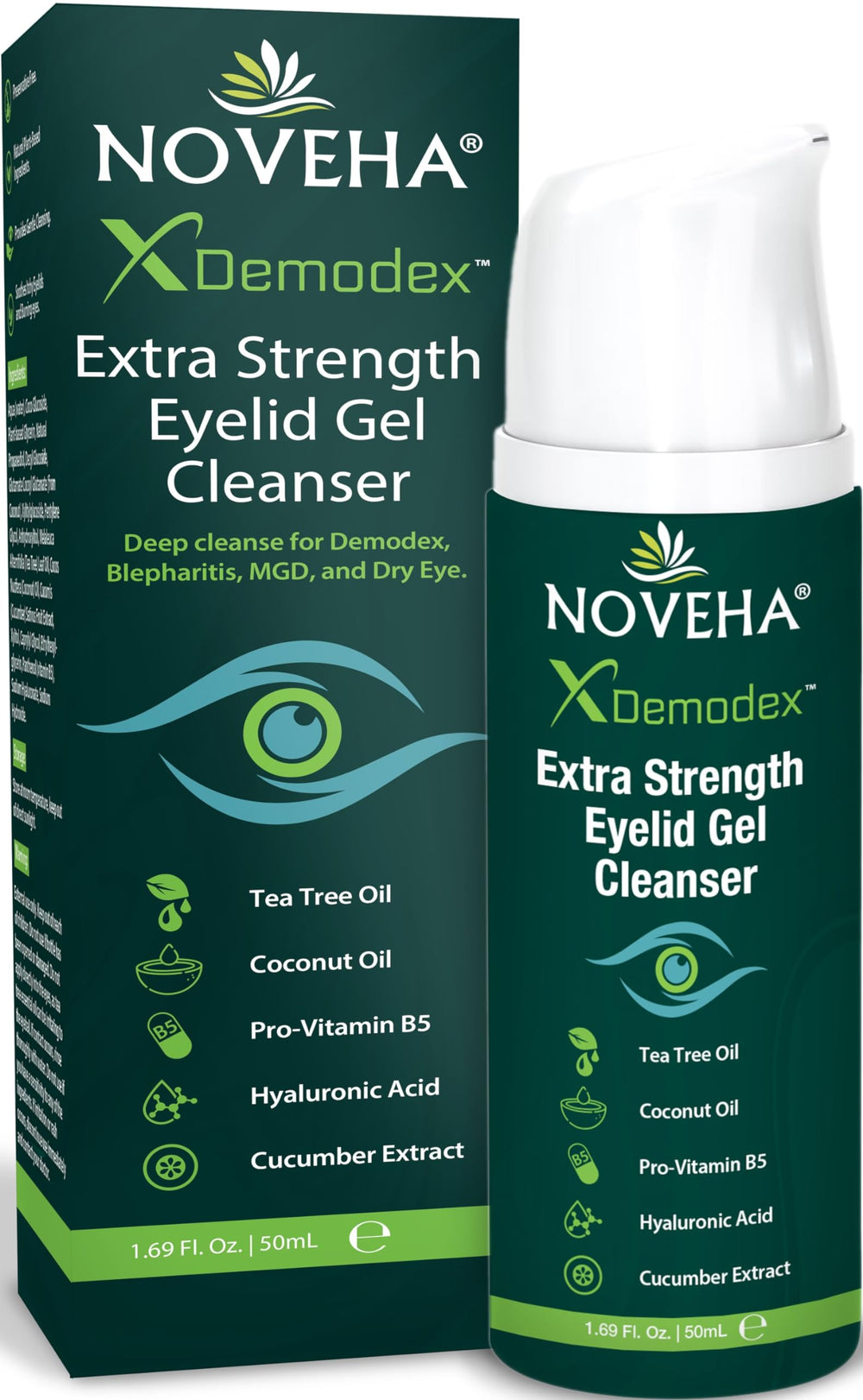 NOVEHA Demodex Gel limpiador para ojos en botella, limpieza suave para higiene ocular diaria