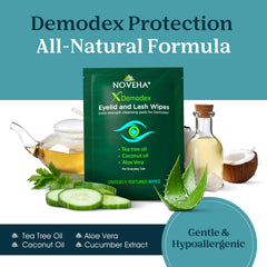 NOVEHA Demodex: toallita individual lista para limpiar párpados y pestañas.
