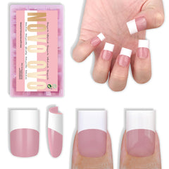 Uñas NOVO OVO French tip blanco ancho cuadrado para manicura rápida y elegante.
