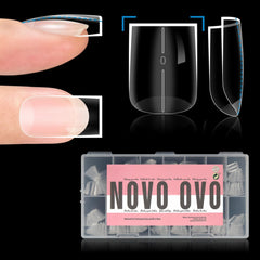 NOVO OVO tips rectos cuadrados gruesos para uñas, duraderos y fáciles de aplicar.