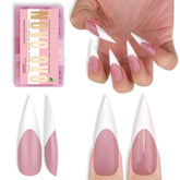 NOVO OVO uña francesa blanca larga en stileto, ideal para manicura rápida y elegante.