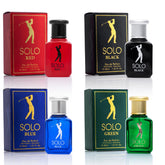 NovoGlow Solo Red bottle, a bold masculine scent for daily wear and confident first impressions.