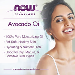NOW Aceite de aguacate, envase con protección UV para conservar la calidad.