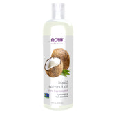 NOW Foods Liquid Coconut Oil bottle for light, non-greasy skin hydration.