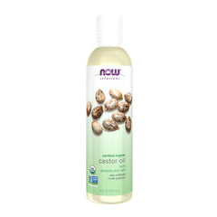 NOW Foods Aceite de Ricino Orgánico, botella puro para cuidado diario de piel y cabello.