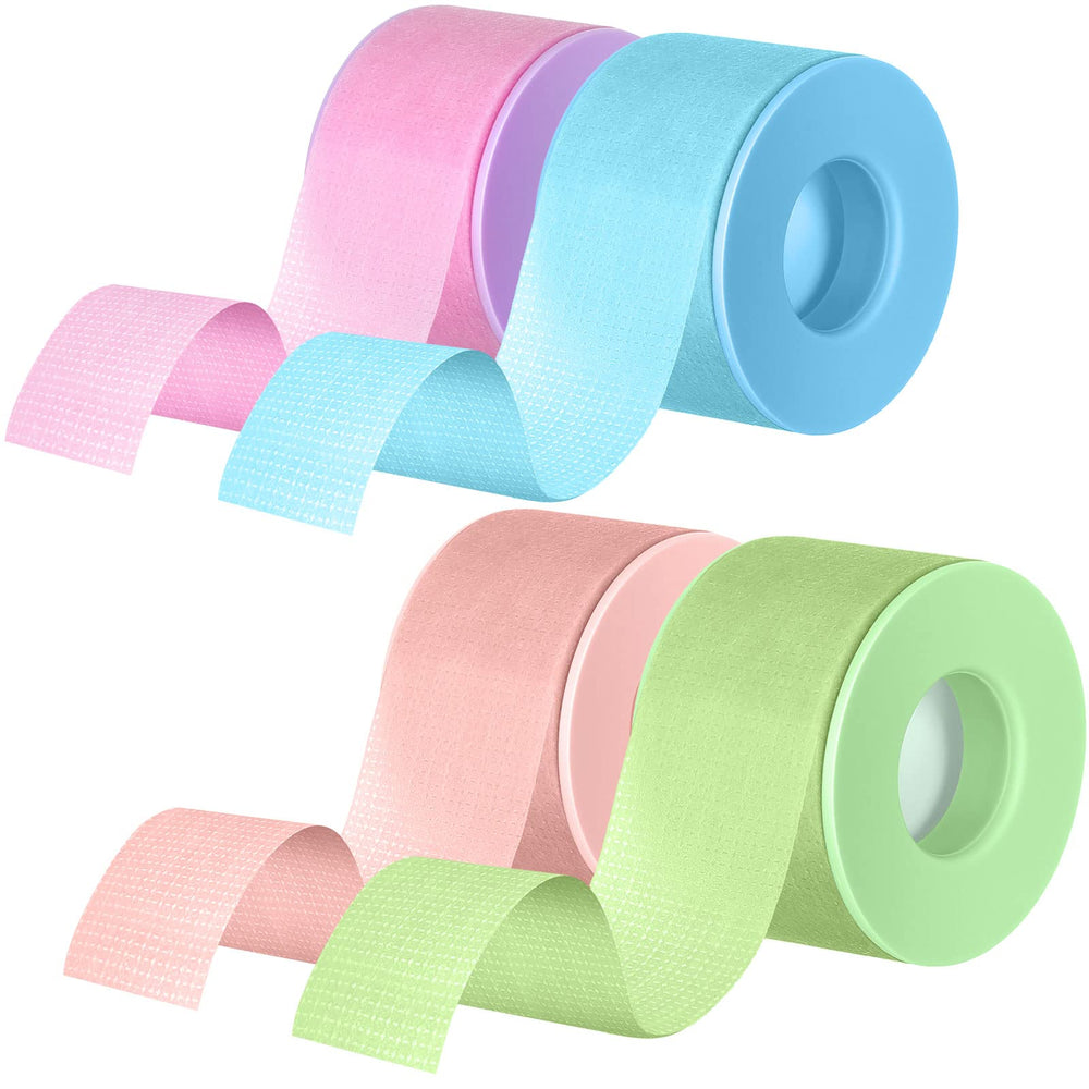 Cinta Nuanchu para pestañas: 4 rollos coloridos, ideal para uso prolongado en sesiones de extensión.