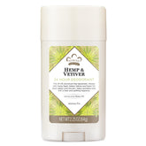 Desodorante Nubian Heritage sin aluminio, cáñamo indio y vetiver haitiano, en botella para uso diario.