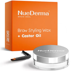 NueDerma Brow Seal envase compacto para fijar cejas con gel claro de larga duración.