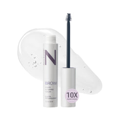 Serum NULASTIN para cejas aplicado con cepillo, mejora densidad visible.