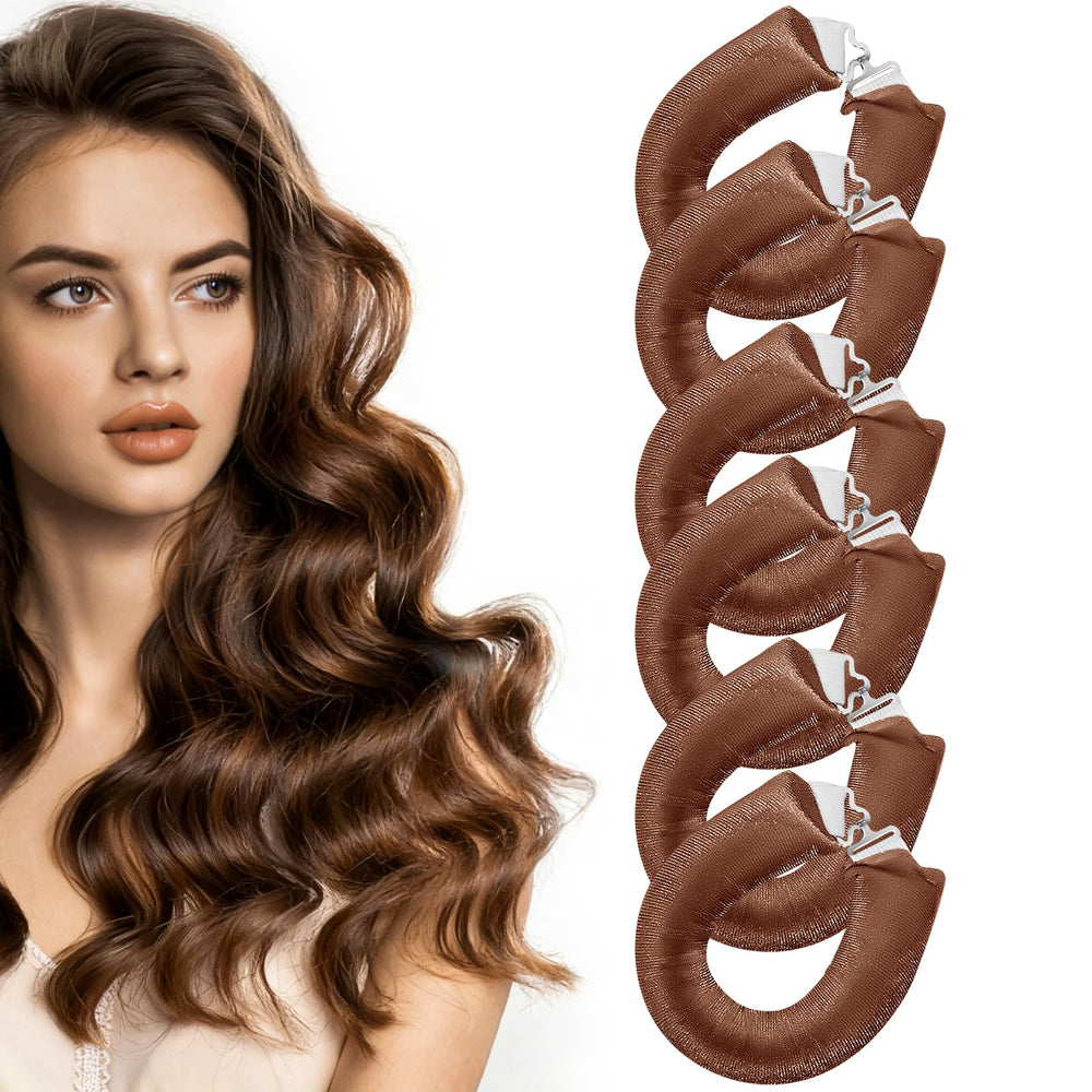 Conjunto nunflue de rodillos sin calor para dormir, 6 piezas marrón oscuro con rizos suaves.