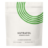 Nutrafol Mujeres, botella de cápsulas, apoyo al grosor visible y cuidado diario del cabello.