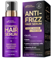 NUTRAHARMONY Serum Hidratante en botella principal para cabello suave y brillante.