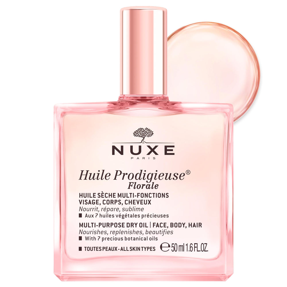Nuxe Huile Prodigieuse Floral, botella de aceite multifunción para rostro, cuerpo y cabello, hidratación suave.