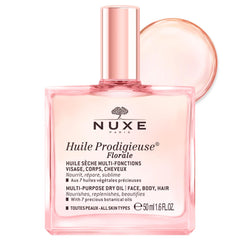 Nuxe Huile Prodigieuse Floral, botella de aceite multifunción para rostro, cuerpo y cabello, hidratación suave.
