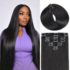 Nuzusa extensiones clip en pelo humano real para aumentar longitud y naturalidad.