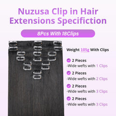 Nuzusa extensiones clip en pelo Remy brasileño, suaves y duraderas para uso diario.