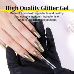 NXJ INFILILA diseño de uñas en dorado con purpurina para estilos creativos.