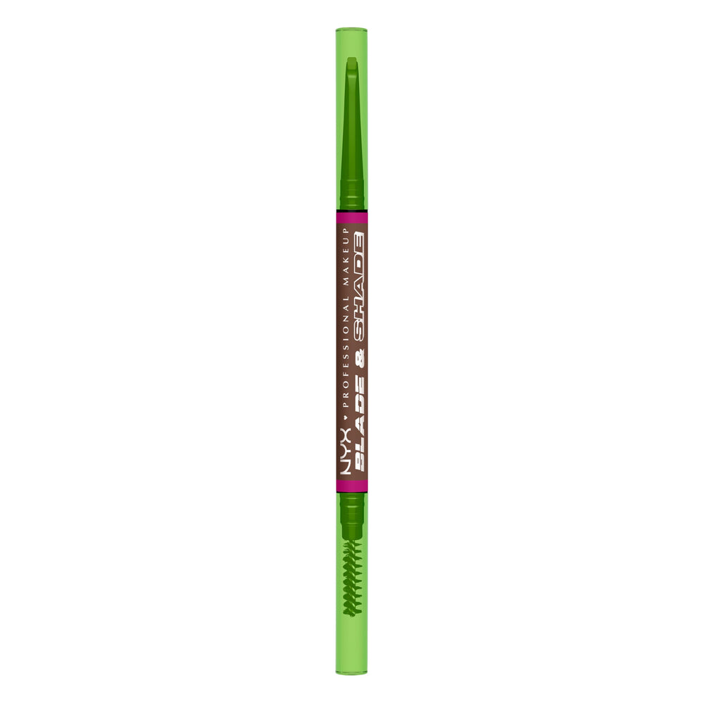 NYX Blade & Shade Brow Pencil close-up showing blade-thin strokes for precise brows.