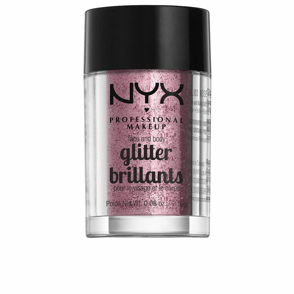 NYX Brillo para cara y cuerpo tono rosa, ideal para looks glam.
