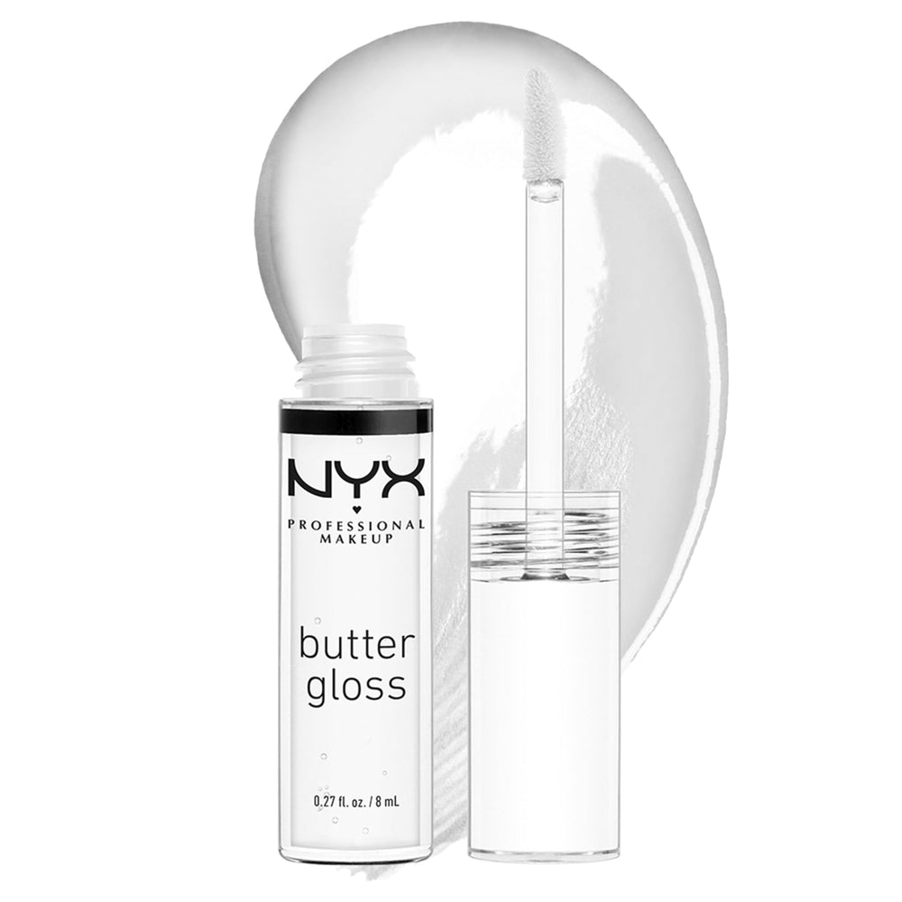NYX Butter Gloss Sugar Glass: frasco translúcido que aporta brillo suave.