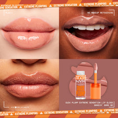 NYX Duck Plump: aplicación en labios con deslizamiento suave y acabado brillante.