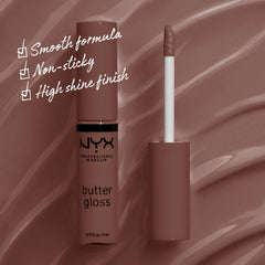 NYX PROFESSIONAL MAKEUP Brillo mantequilla Ginger Snap, muestra en labios para tono suave.