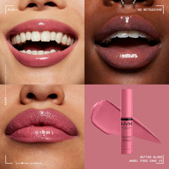 NYX PROFESSIONAL MAKEUP Brillo de Mantequilla - muestra color translúcido en labios.