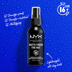 NYX Professional Makeup: pulverizador aplicado para distribución suave del fijador.