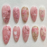 NZRAESTRS uñas postizas flor rosa 3D para un look elegante y rápido.