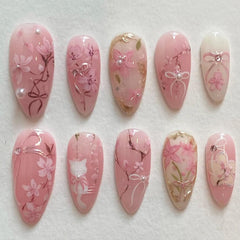 NZRAESTRS uñas postizas flor rosa 3D para un look elegante y rápido.