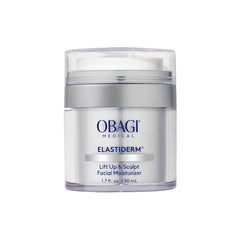 Obagi ELASTIderm Lift Up bottle demonstrates a firming moisturizer for contour refinement.