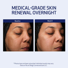 Obagi Medical Frasco de crema nocturna en primer plano, diseño elegante.