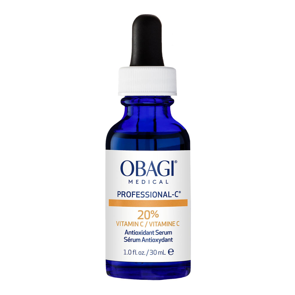 Obagi Medical Serum C-20, botella frontal, ofrece luminosidad suave en la piel