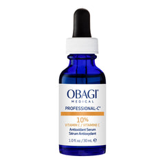 Obagi Professional-C 10% Serum, botella y gota para una aplicación suave diaria.