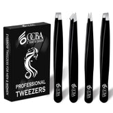 Pinzas OCBA de 4 piezas con estuche para viaje, precisión para modelar cejas con confianza.