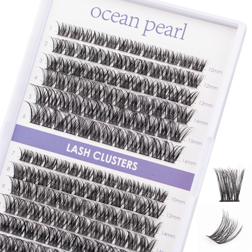 Ocean Pearl Lash Clusters en caja destacada para un efecto natural con 144 piezas.