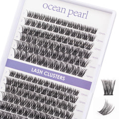 Ocean Pearl Lash Clusters en caja destacada para un efecto natural con 144 piezas.