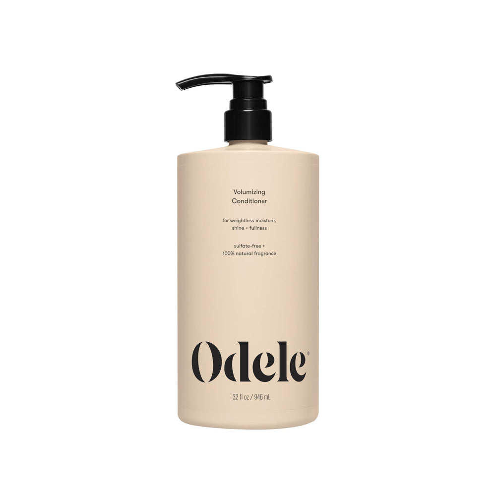 Acondicionador Odele Volumen, botella frontal, aporta brillo y volumen sin peso.