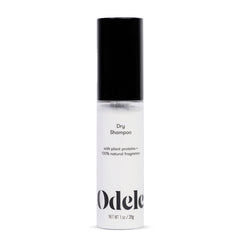Odele dry shampoo bottle showing root-absorption action for oil control